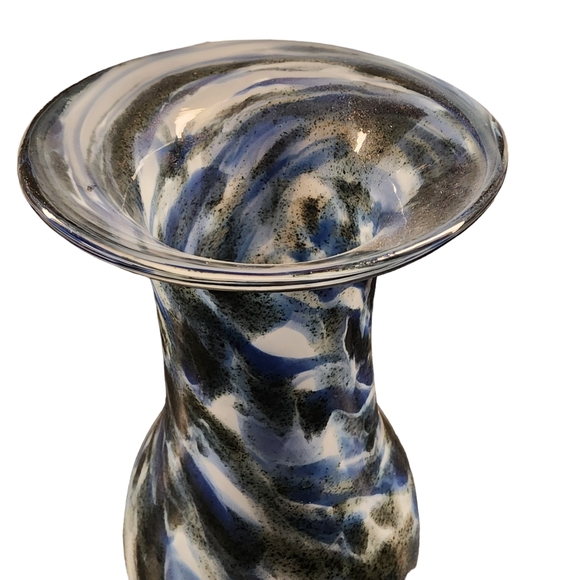 Handblown Artisan Blue. Gray Glitter 11" Tall Vase (Murino Style) - Picture 5 of 8